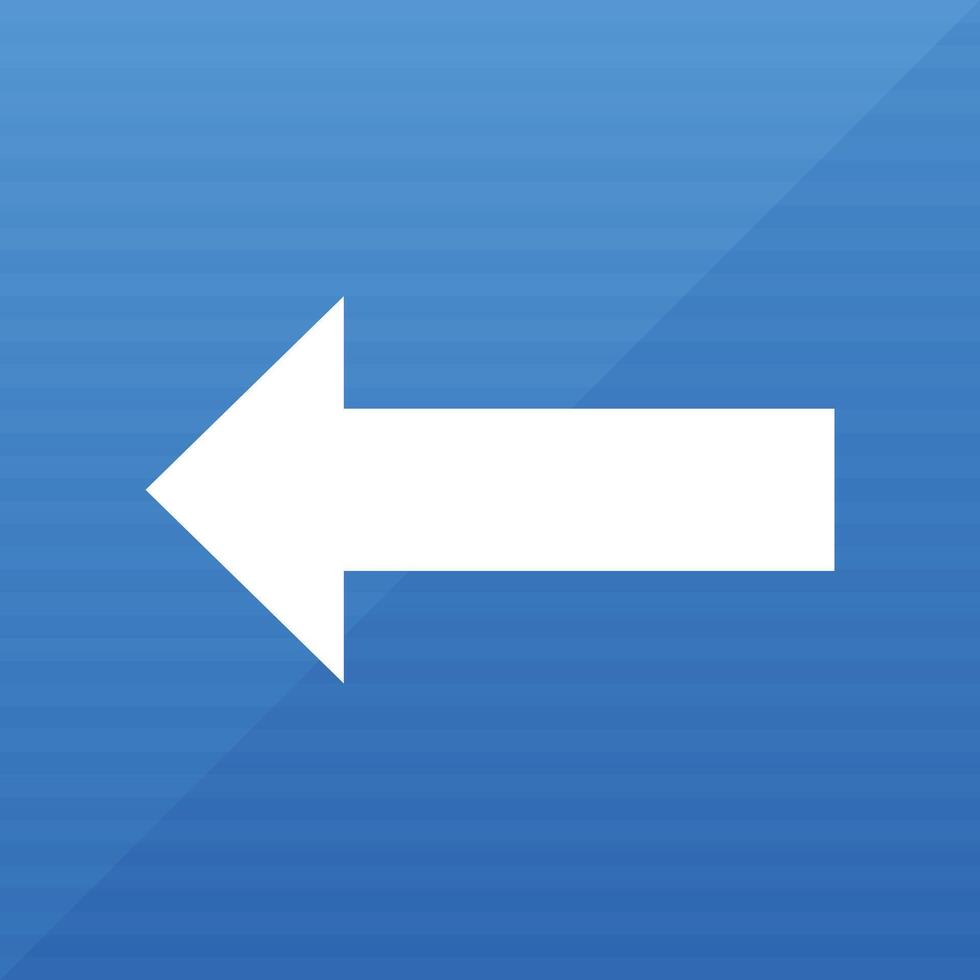 A white arrow, facing left, is set against a bright blue background. The background has a subtle, horizontal texture and a gloss effect creating a visual depth. vector