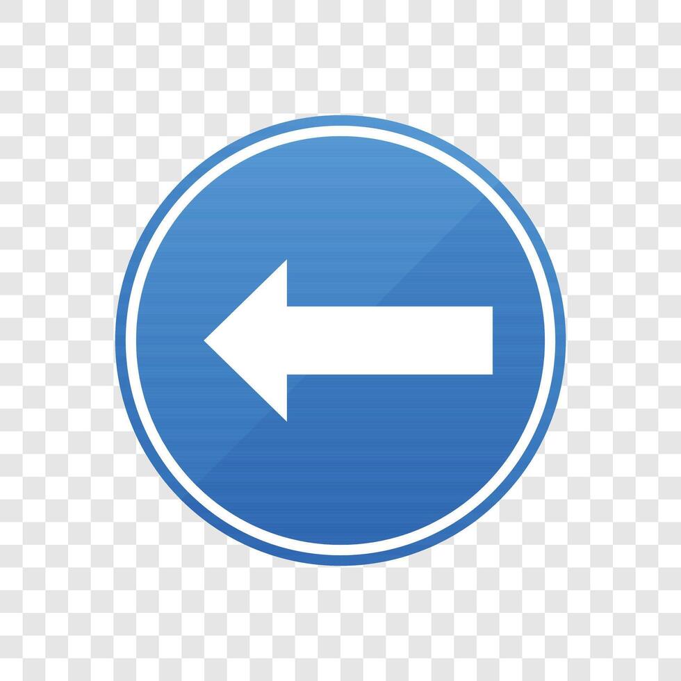 A blue circular road sign features a white arrow pointing to the left. This road sign indicates a mandatory direction for traffic safety and navigation guidance. vector