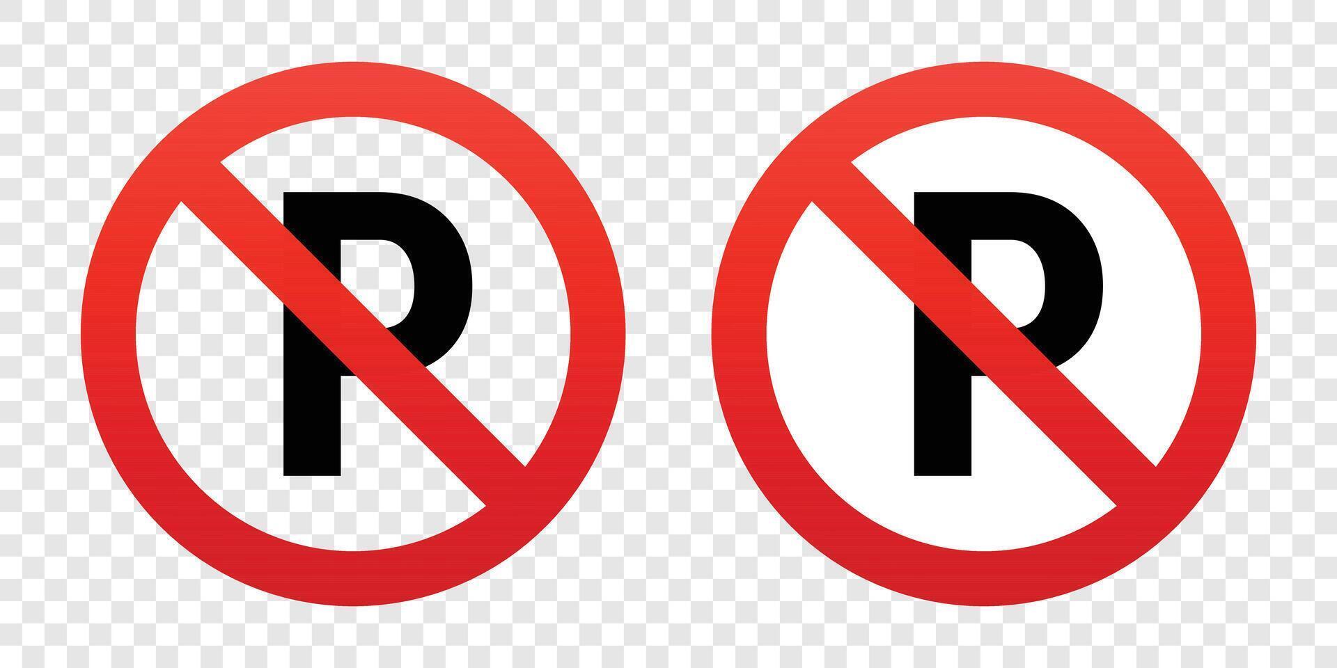 Two prominent no parking signs in bright red and white with a bold 'P' crossed by a red line. These signs clearly communicate a parking prohibition in the area. vector