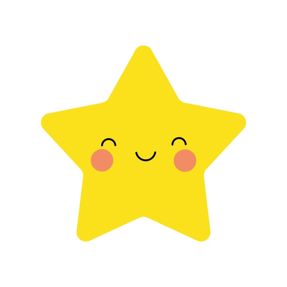 A charming cartoon depiction showcases a vibrant yellow star character, complete with a cute, smiling face and rosy cheeks, all set against a clean, white backdrop. vector