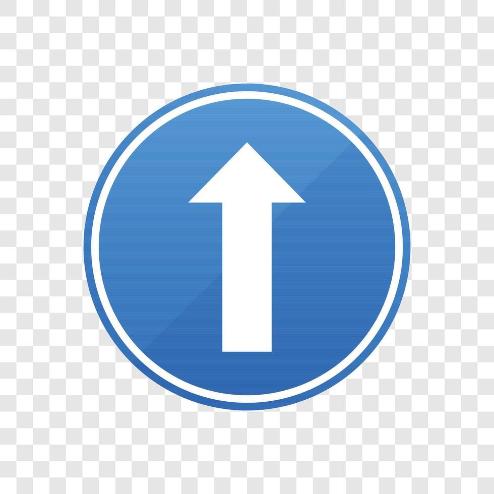Road sign with a white arrow pointing straight ahead. It is inside a blue circle with a white outline, indicating to go in the direction of the arrow. vector