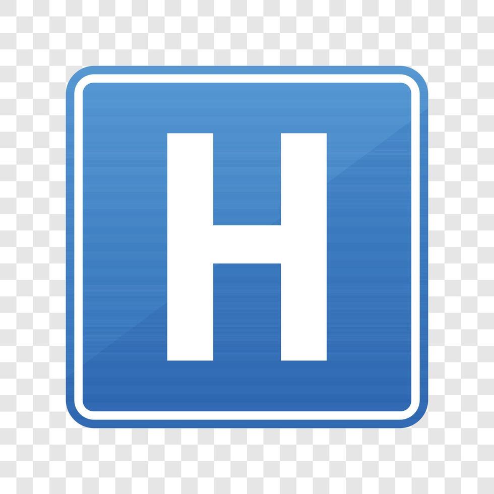 A square blue sign displays a white 'H', typically used to indicate the location of a healthcare facility, such as a clinic, doctor's office, or hospital. vector
