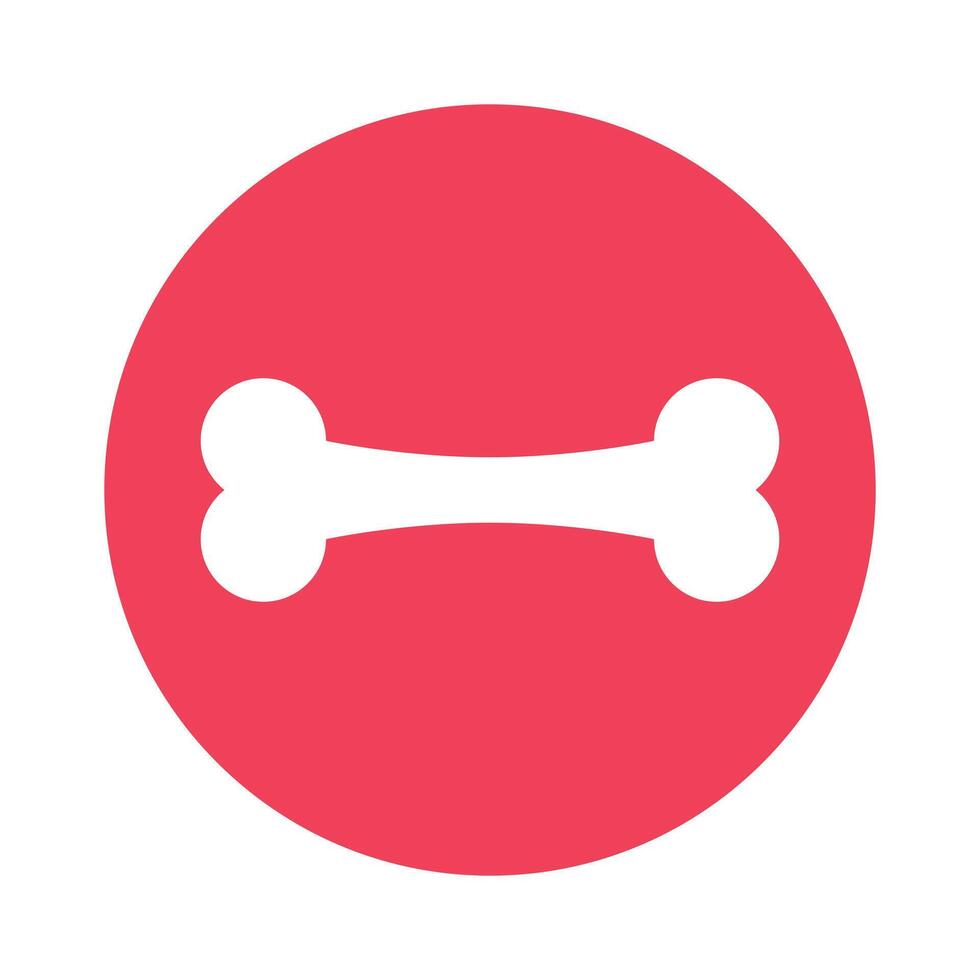 Illustration of a bone icon centered in a red circle against a white background. The bone is white and the circle is vibrant red. Simple, graphic design. vector