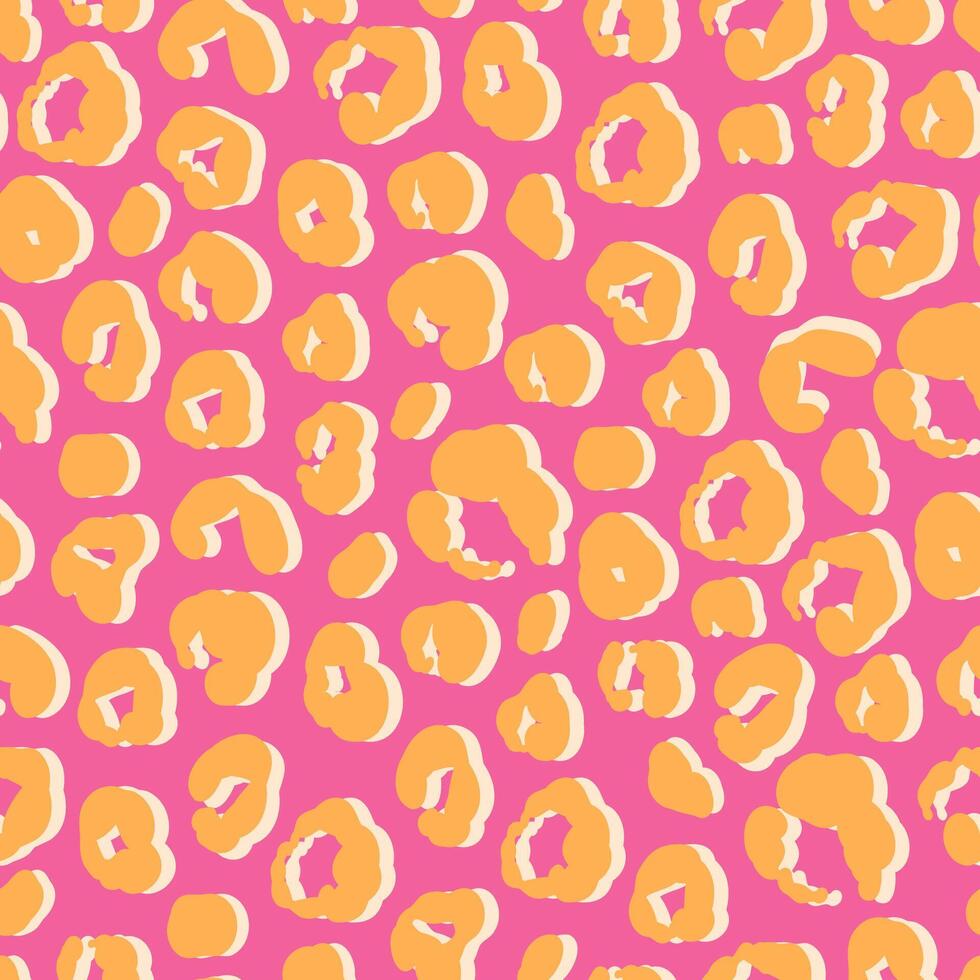 Abstract leopard seamless pattern, flat illustration. Trendy Y2K animal skin stylized background for fabric, textile and wrapping paper. Pink and orange colors. vector