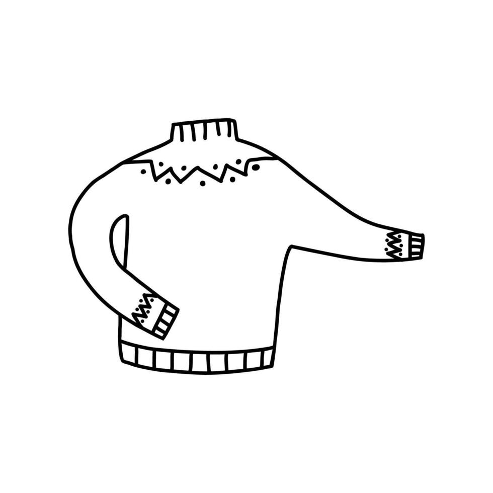 Cute hand drawn sweater, doodle illustration isolated on white background. Knitted winter sweater drawing. vector
