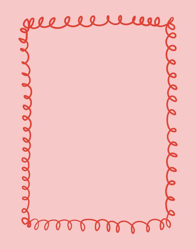 Frame in cute hand drawn style, illustration. Coquette border, great for wedding invitation or greeting cards. A4 format, frame with swirls in whimsical style. vector