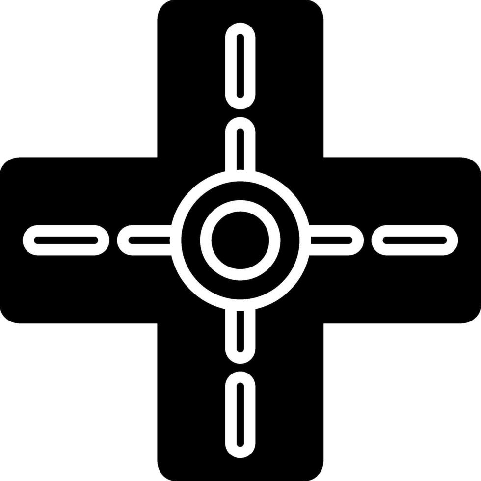 Four Way Road Intersection Glyph vector