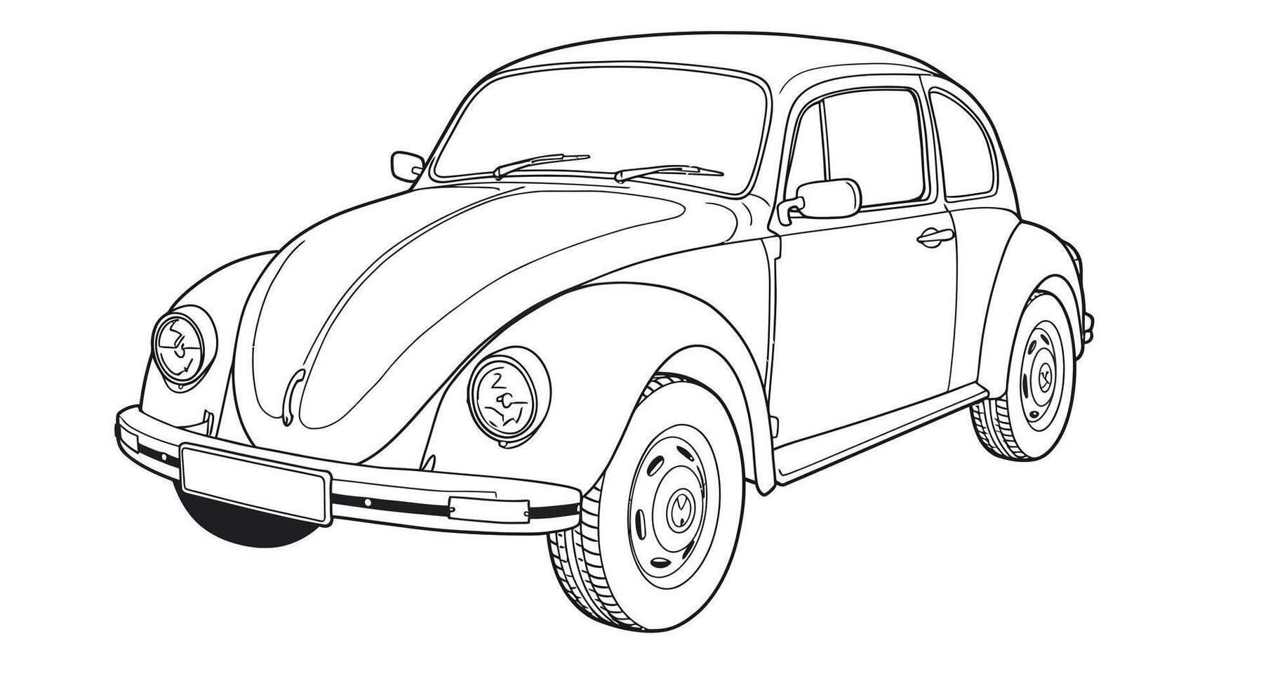 Beloved 1960s Volkswagen Beetle Classic Car Kids Coloring Page vector