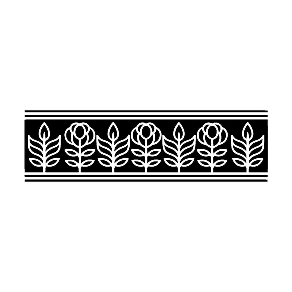 Minimalist Floral Border , Black and White, Repeating Pattern. vector