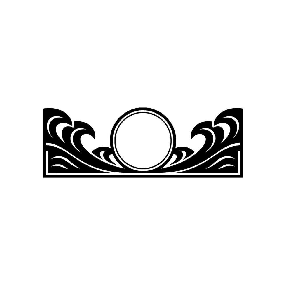 Art Deco Wave Border with Circle Center, Black White. vector
