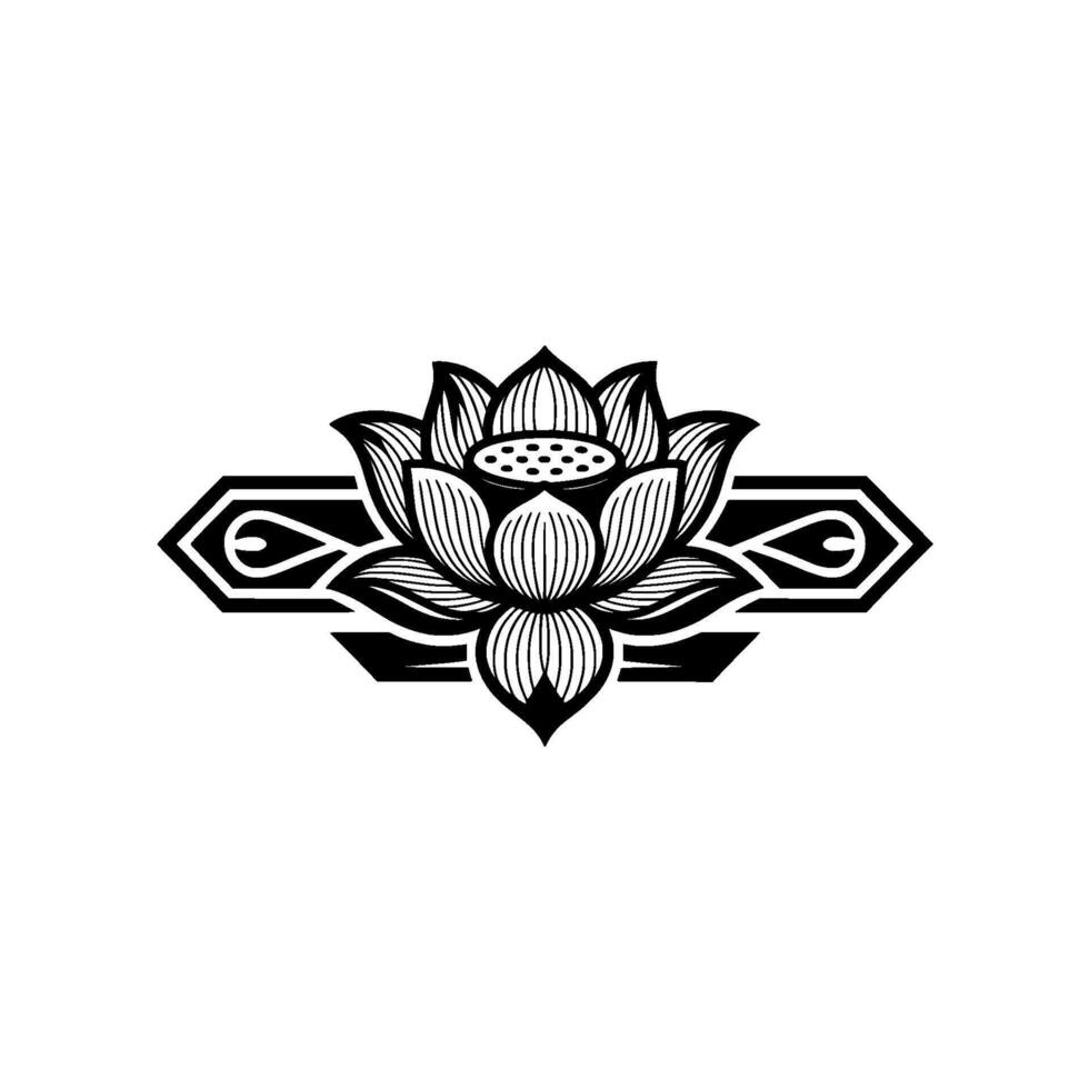 Lotus Flower Emblem - Elegant Black and White. vector