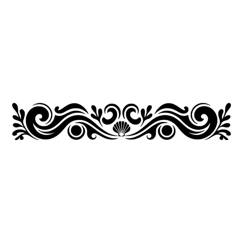 Elegant Black Swirl Border with Seashell Element. vector