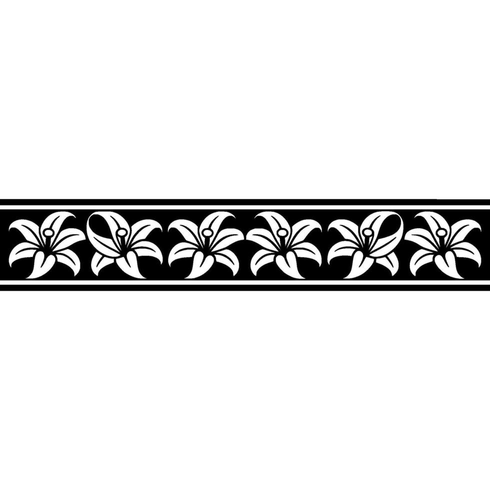 Elegant Lily Flower Border, Black and White Pattern on Gradient Background. vector