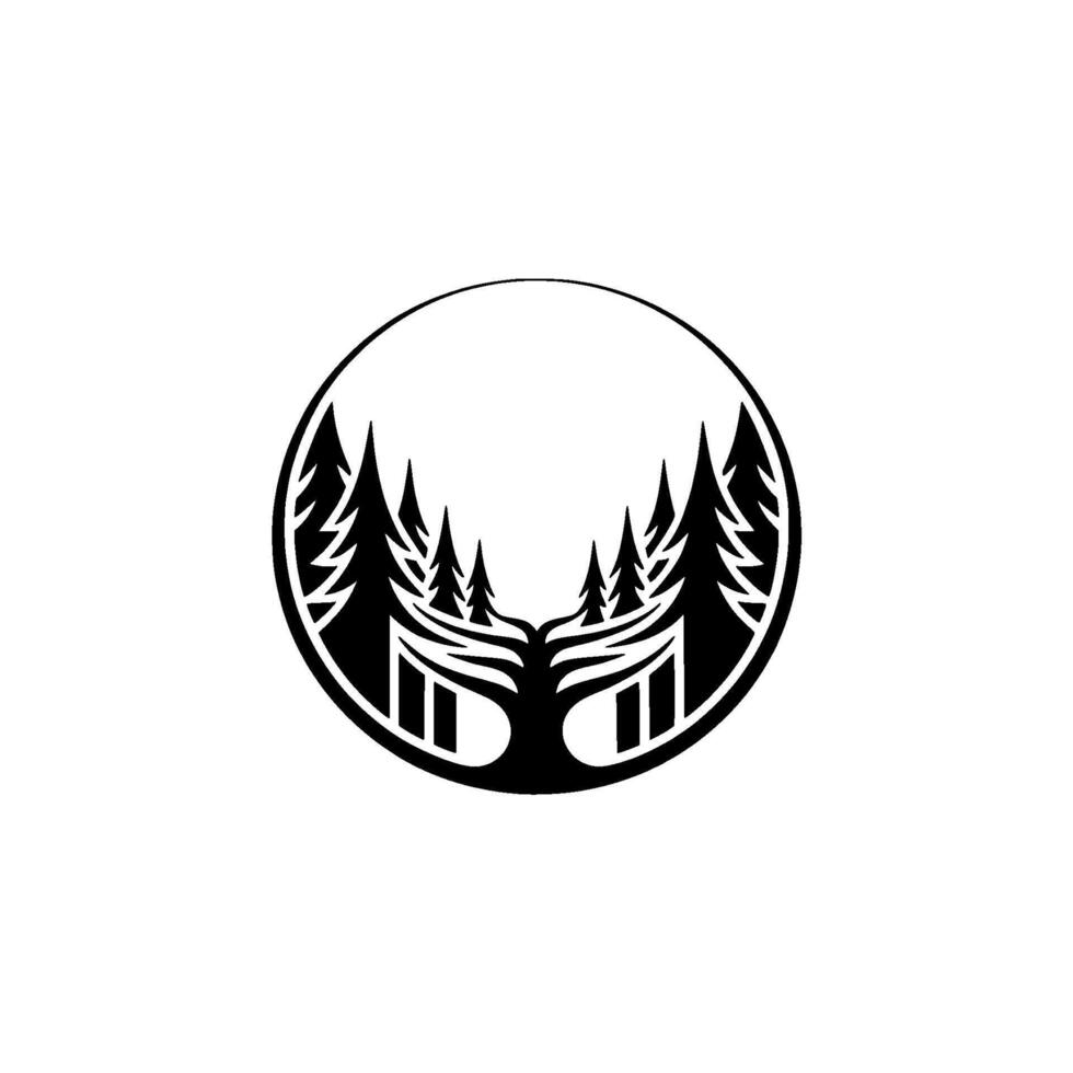 Forest Silhouette Circle , Trees, Black and White. vector