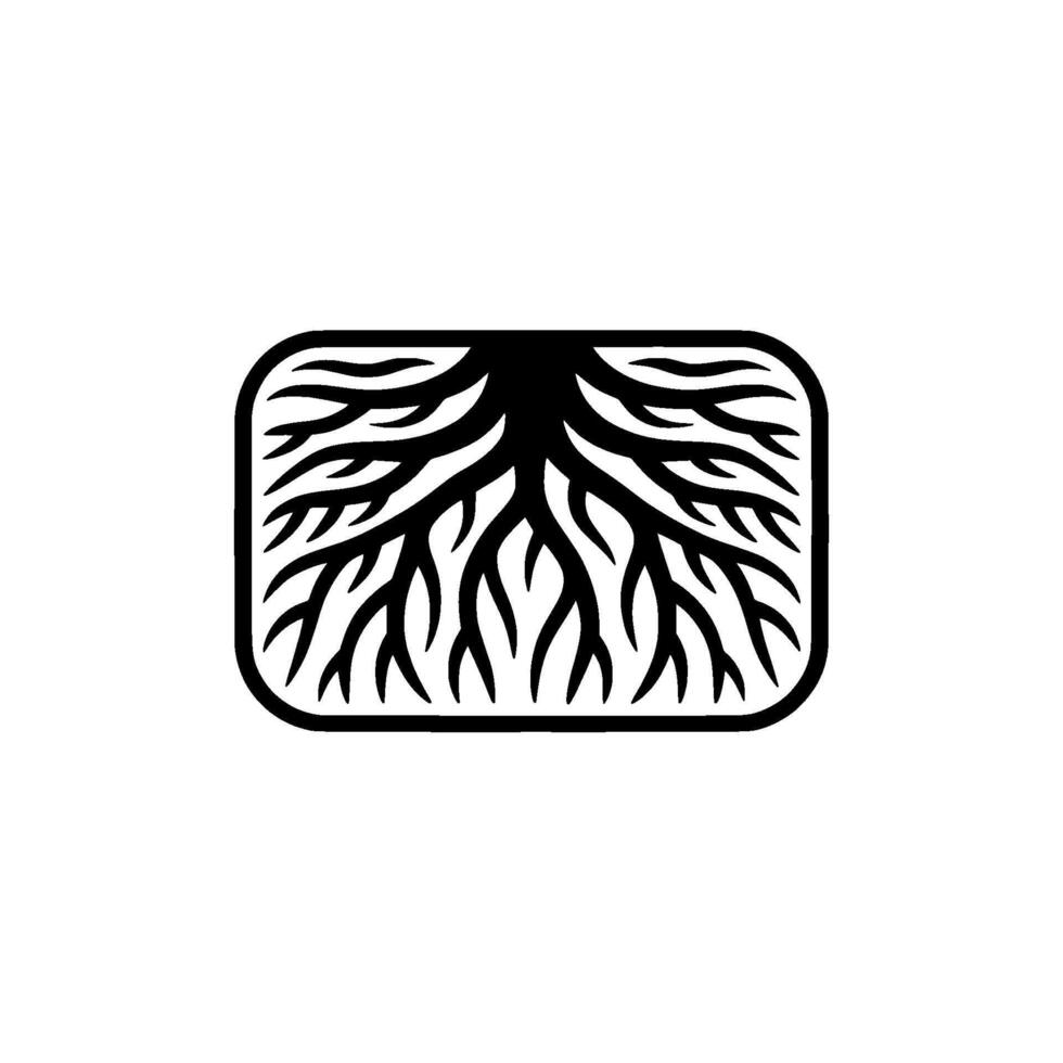 Black Roots Inside Rounded Rectangle, Minimalist Nature. vector