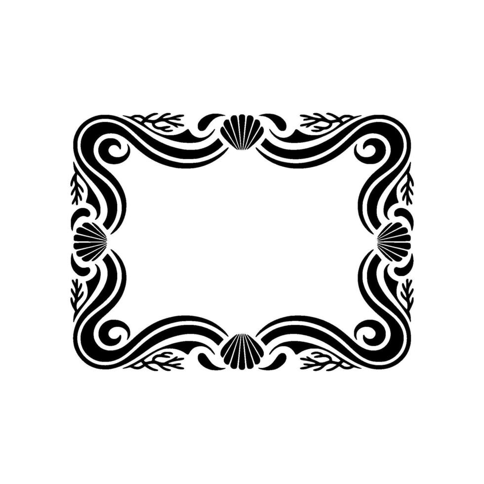 Elegant Sea-Themed Frame - Black White Border , Coastal Motif. vector