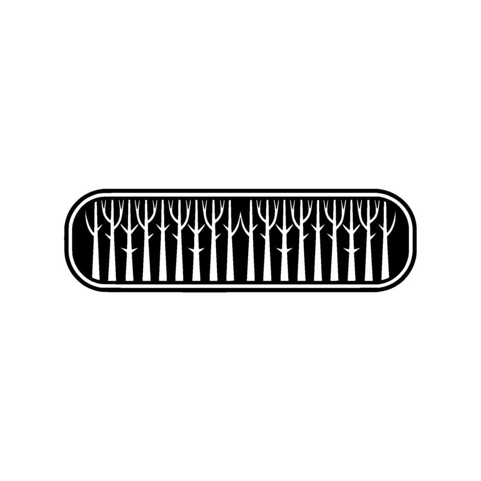 Minimalist Forest Silhouette in Rounded Rectangular Frame. vector