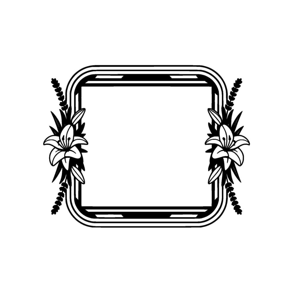 Elegant Floral Frame Border, Black and White, for Invitations and. vector