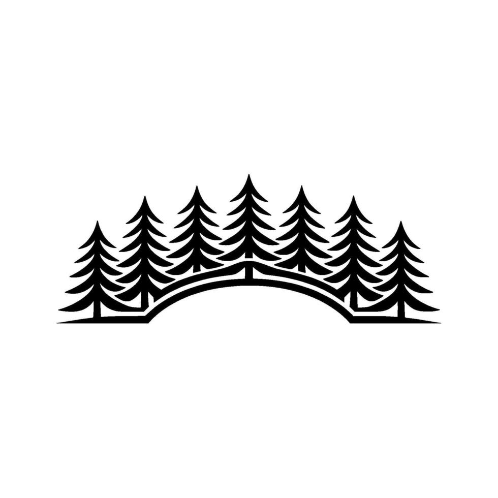 Minimalist Forest Scene Black Trees Over Bridge. vector