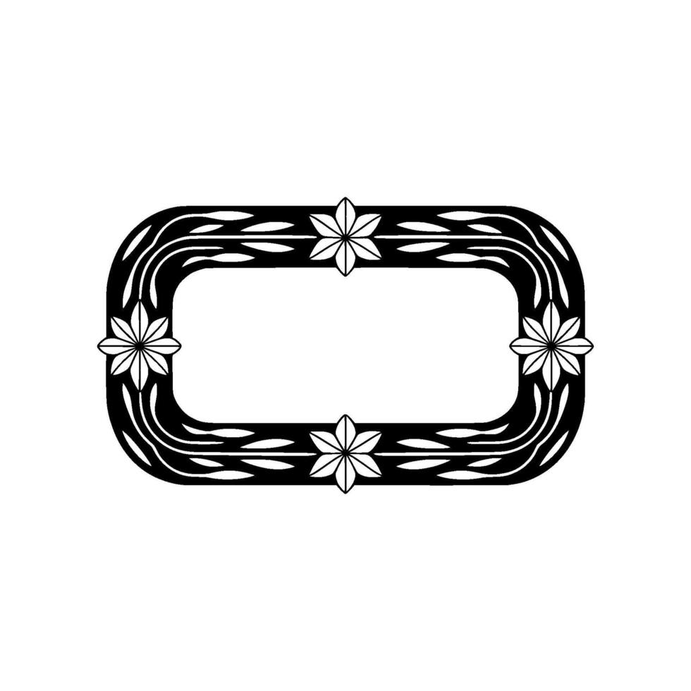 Floral Art Deco Frame, Black and White Illustration. vector