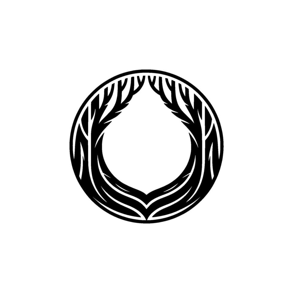 Abstract Tree Branch Circle , Black and White Minimalist Emblem. vector