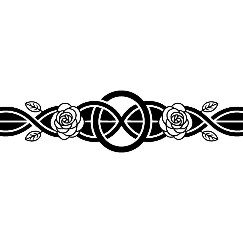 Celtic Knotwork Border with Roses Elegant Black and White. vector