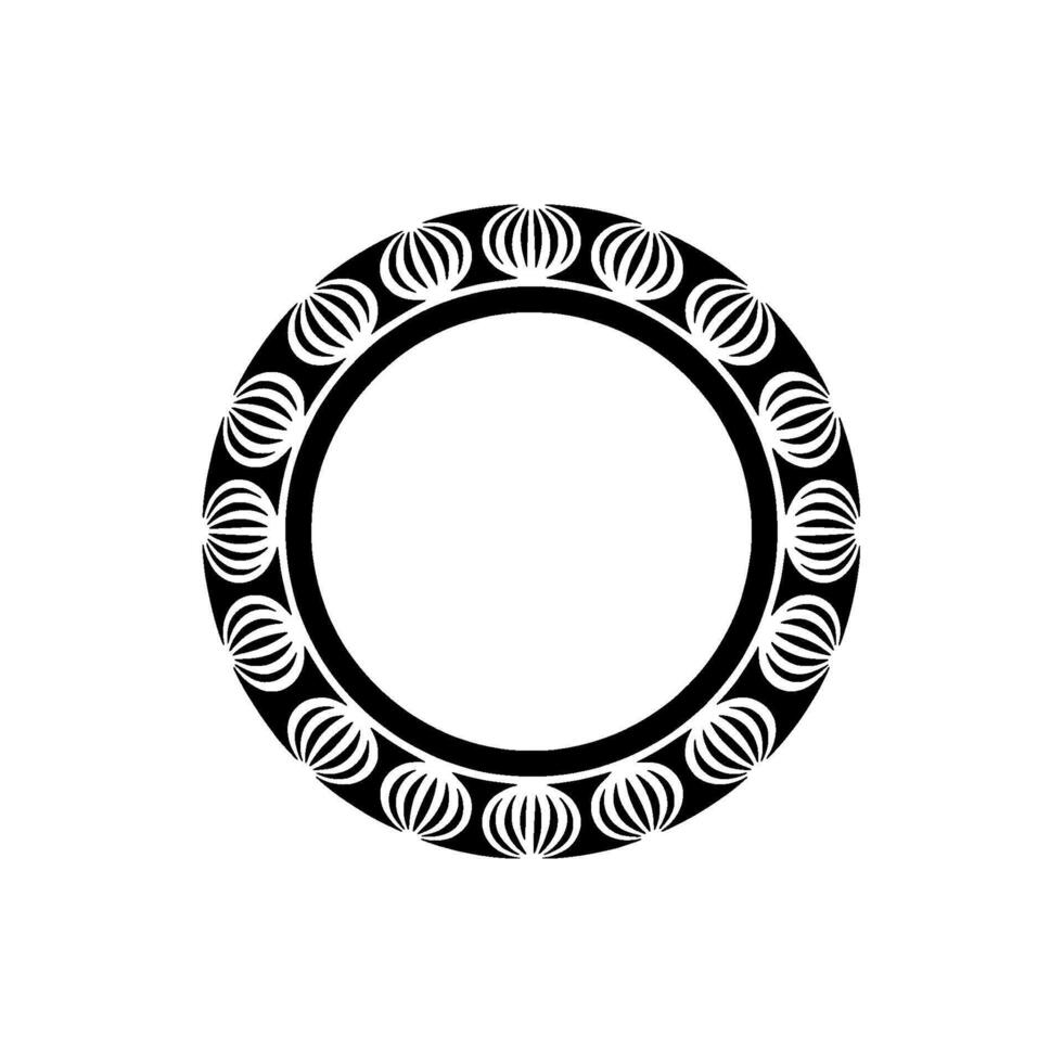 Geometric Circle Frame with Ornate Black Border on White Background. vector