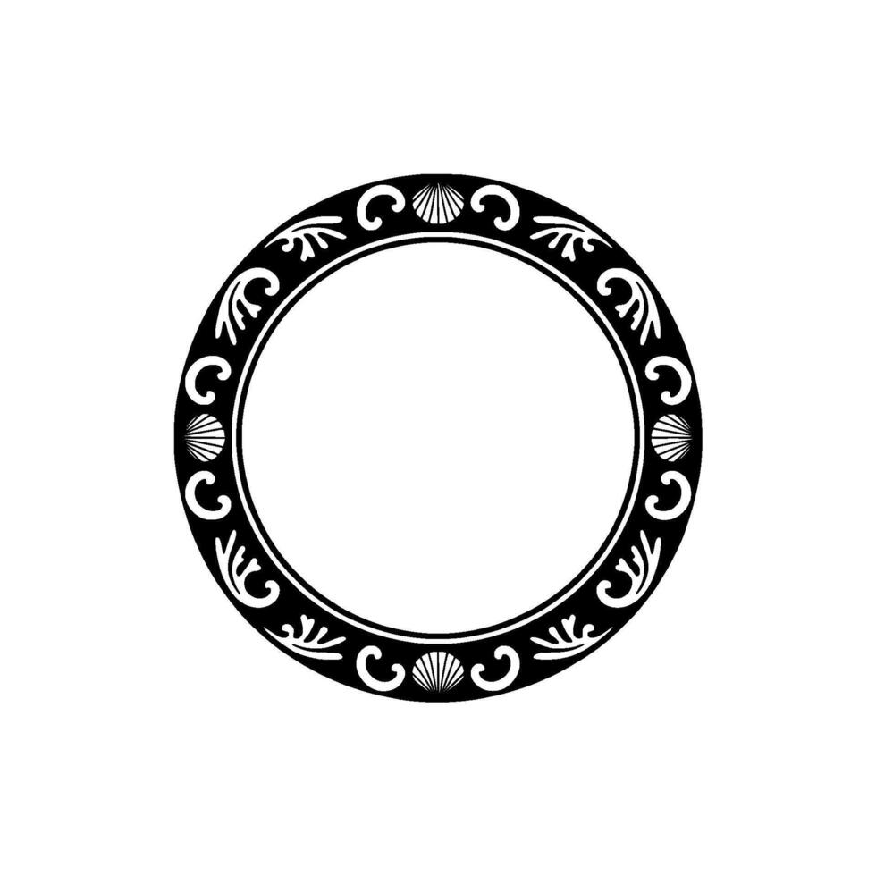 Circular Decorative Frame with Seashells and Scrollwork. vector