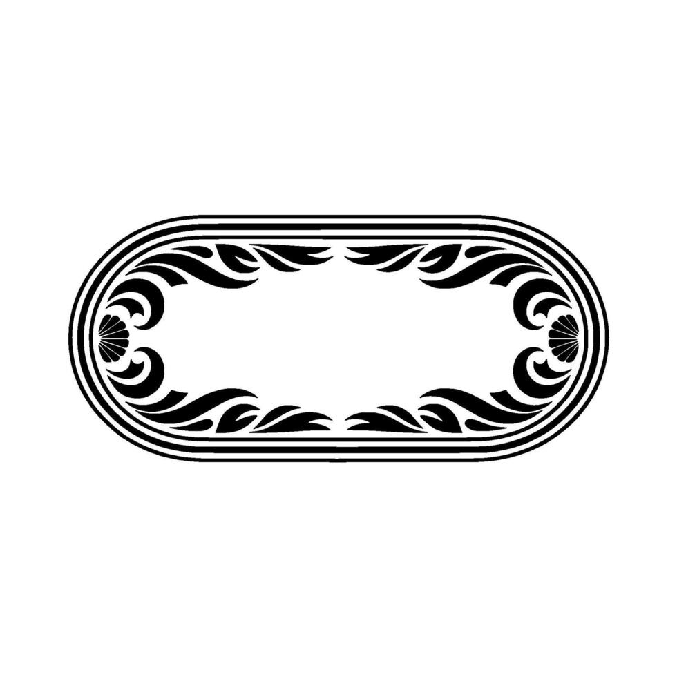 Elegant Black White Oval Frame with Floral Scroll. vector