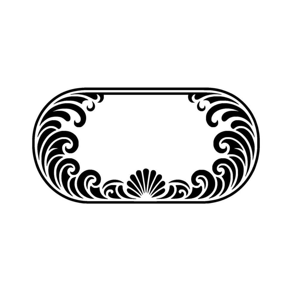 Elegant Black Floral Frame on White - Decorative Oval. vector