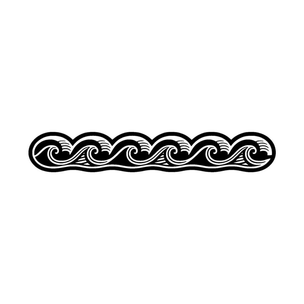 Elegant Wave Border Black White Nautical Element. vector