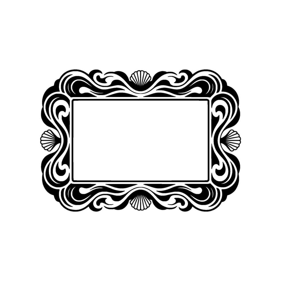 Elegant Black and White Frame with Seashell and Wave Motif. vector