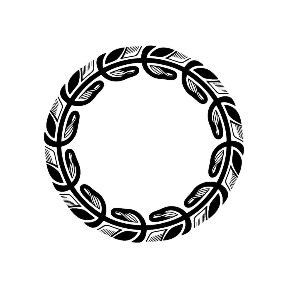 Minimalist Black Leaf Circle Frame on White Background. vector