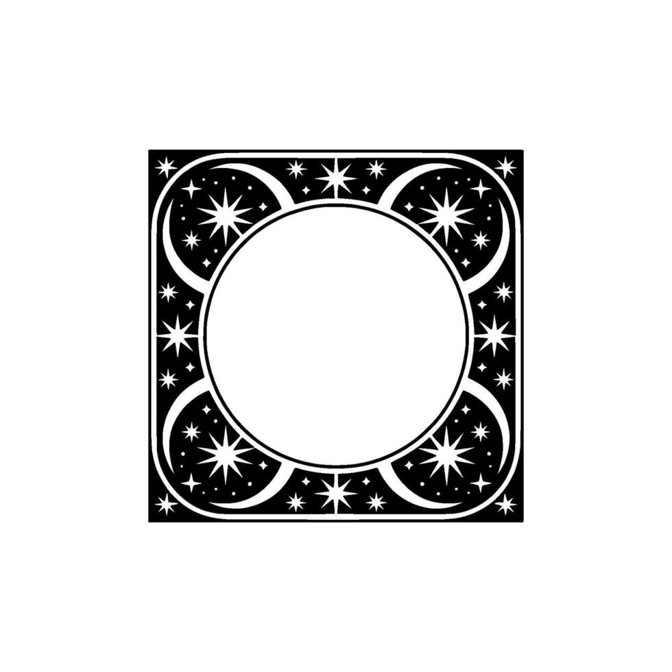 Celestial Frame Black and White Starry for Invitations Branding. vector