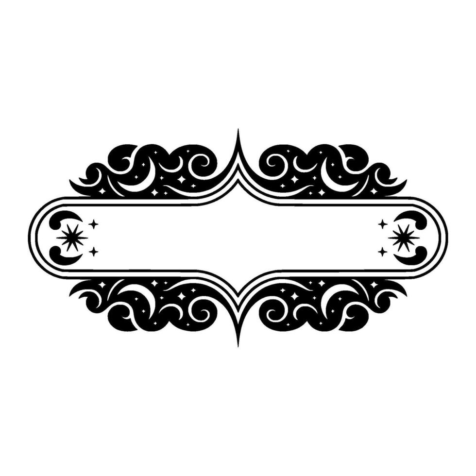 Ornate Black White Frame with Stars Swirls Elegant Vintage Element. vector