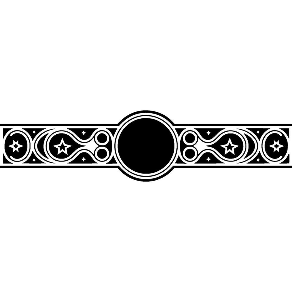 Elegant Art Deco Element with Stars and Circles, Black and Silver. vector