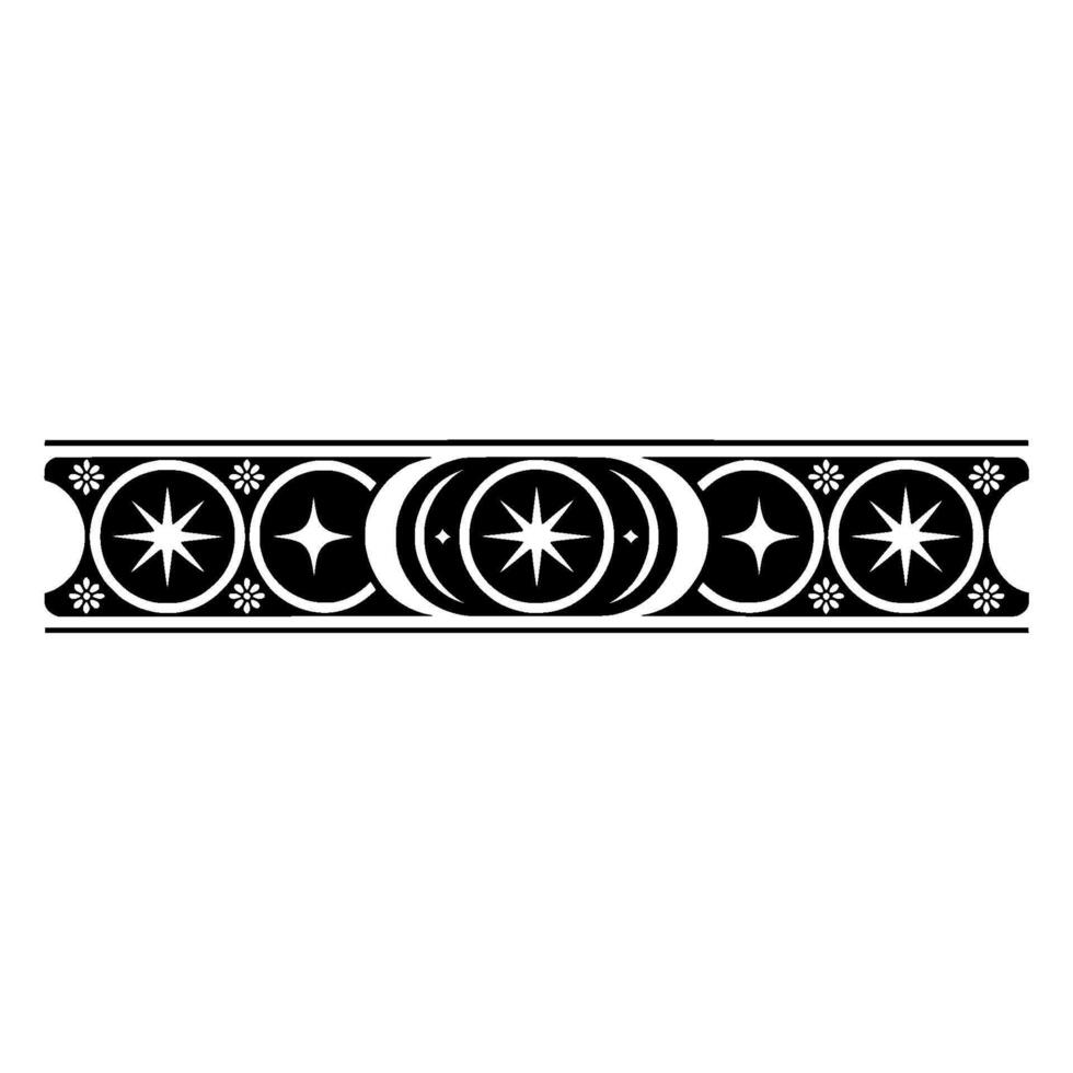 Celestial Border Stars, Moons, and Floral Elements, Illustration. vector