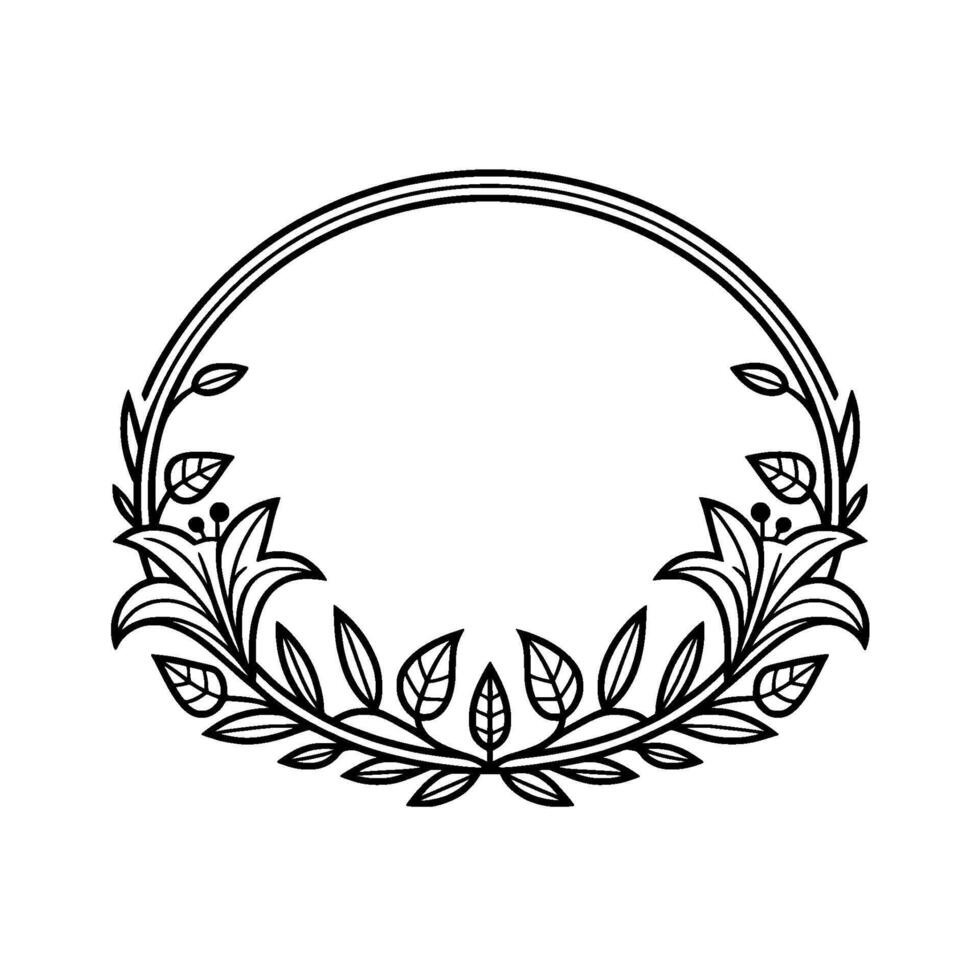 Elegant Floral Oval Frame Black and White for Invitations and Decorations. vector
