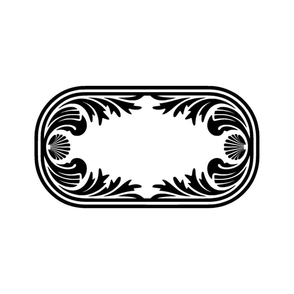 Decorative Oval Frame with Floral Elements, Black and White. vector