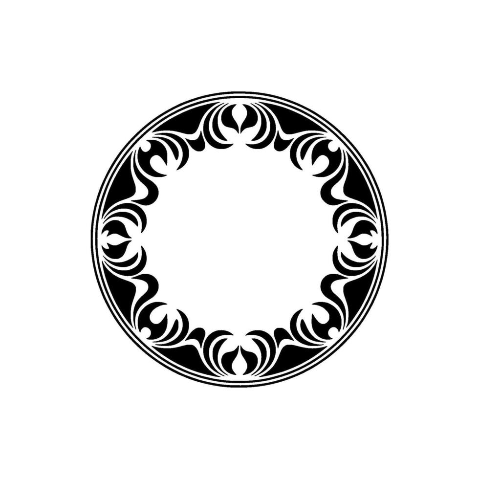 Elegant Black and White Floral Circle Frame - Illustration. vector