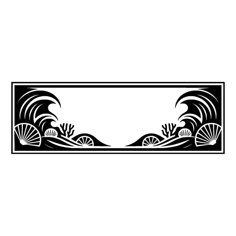 Elegant Japanese-Style Border Frame Waves, Fans, and Decorative Elements. vector