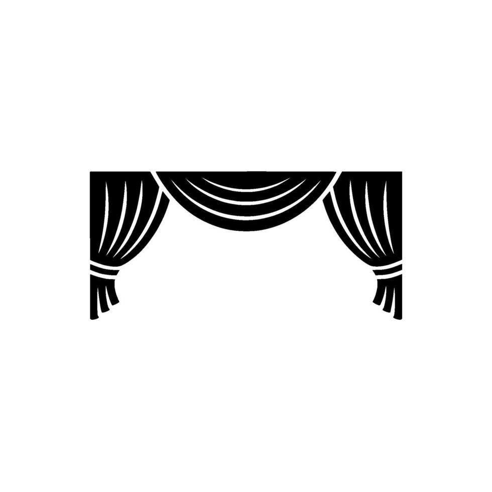 Black Curtain Silhouette on White Background, Minimalist. vector