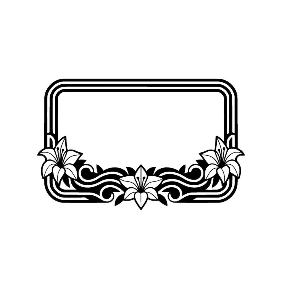 Elegant Floral Frame Illustration Black White, Decorative, Blank Space. vector