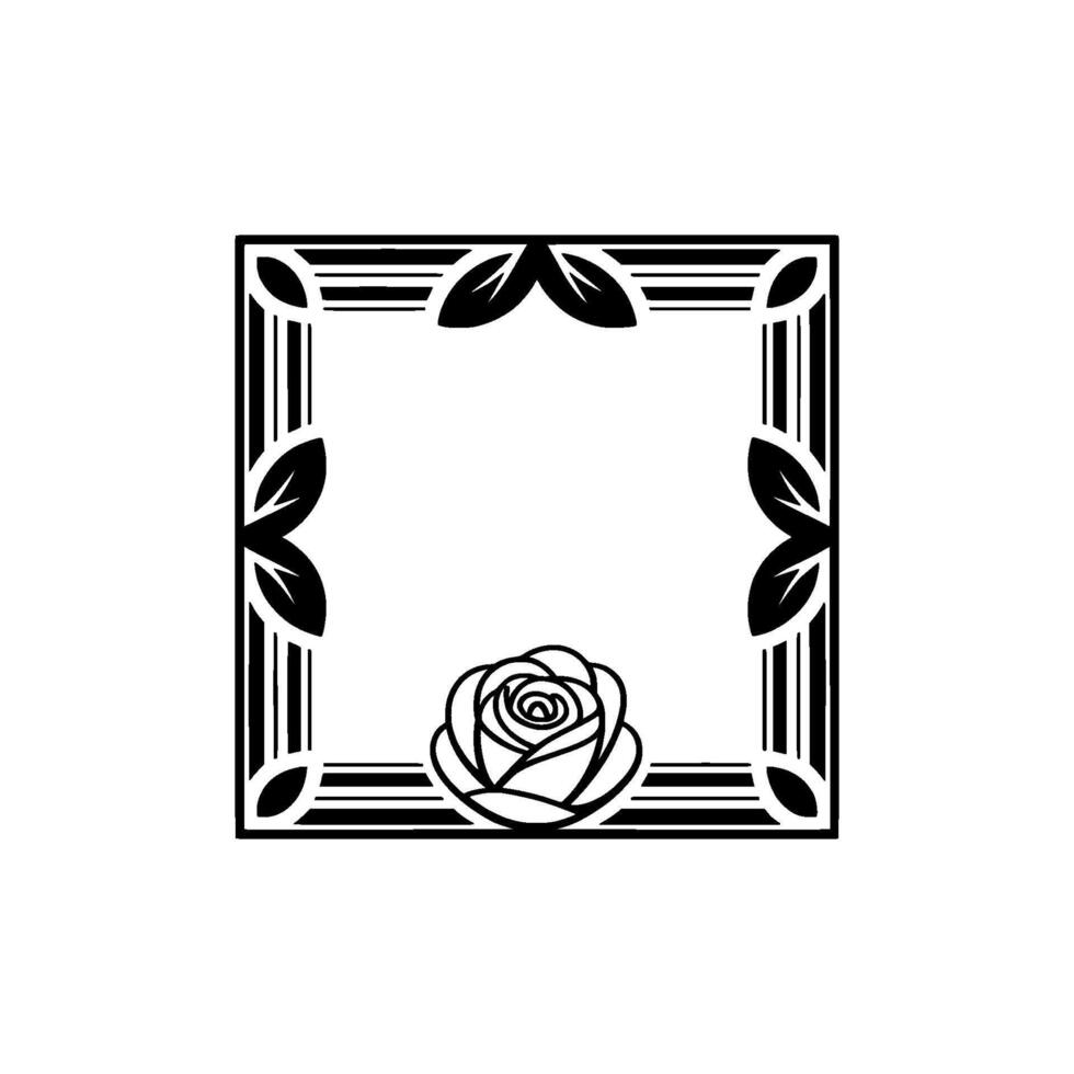 Elegant Black and White Rose Frame, Art Deco Style. vector