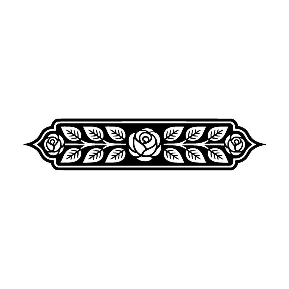 Elegant Floral Border Roses and Leaves in Black White. vector