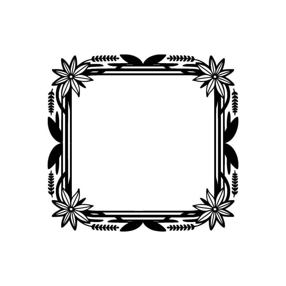 Elegant Floral Square Frame Black and White Botanical. vector