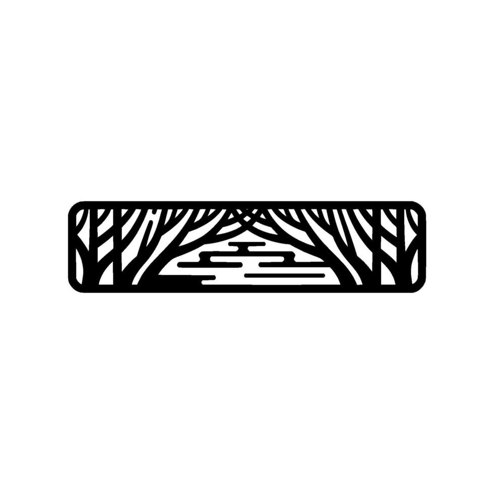 Minimalist Forest Scene in Rectangle Frame, Silhouette. vector