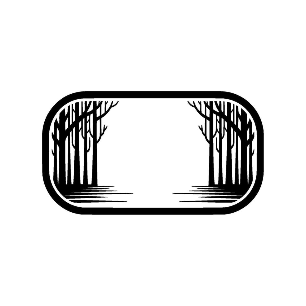 Forest Silhouette in Rounded Rectangle Minimalist. vector