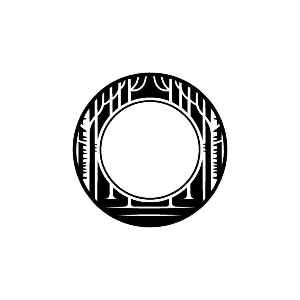 Minimalist Forest Circle - Black and White, Modern. vector