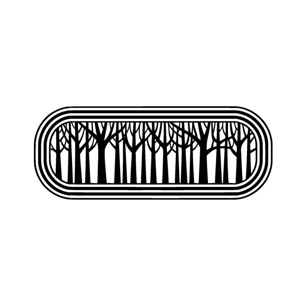 Stylized Black and White Forest in Oval Frame, Minimalism. vector